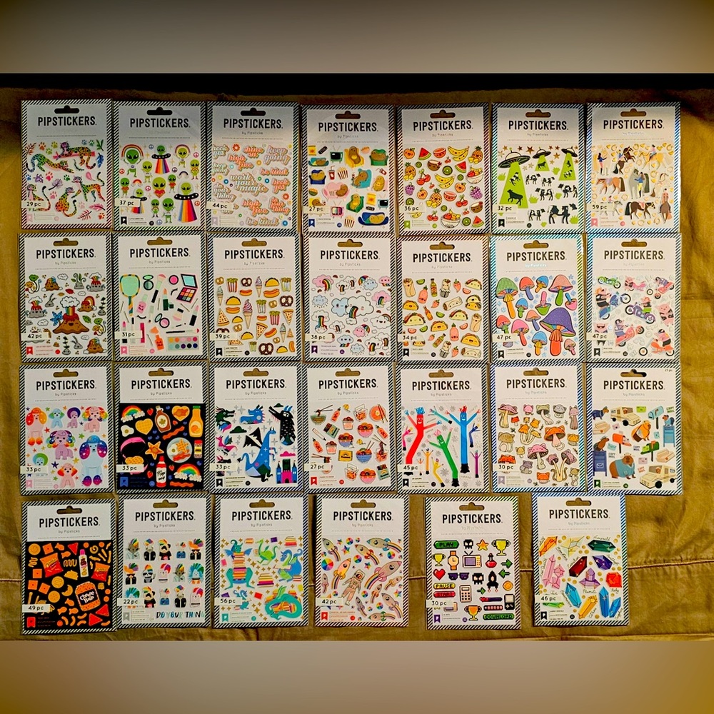 Variety of 47 Pipstickers by Pipsticks (8 Free Gifts)